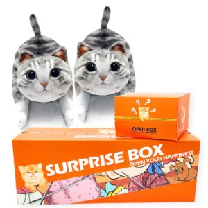 Funny Cat Slippers for Women, Kawaii Bedroom Fuzzy House Slippers,Indoor and Outdoor Animal Slippers,Cozy Non-Slip,Christmas Cat Gifts for Cat Lovers Gifts For Women/Men's/Girls (Grey Cat)