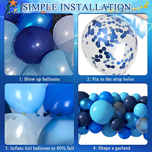 MOMOHOO Under The Sea Party Decorations - 106Pcs Ocean Theme Birthday Decorations Blue Balloons Garland Arch Kit, Under The Sea Backdrop, Ocean Animals Foil Balloons for Pool Party and Beach Party