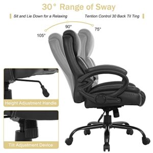 400lbs Big and Tall Office Chair Ergonomic Wide Seat Desk Chair with Head Lumbar Support Armrest, Heavy Duty Adjustable Rolling Swivel Computer Chair 43" H High Back PU Leather Executive Task Chair