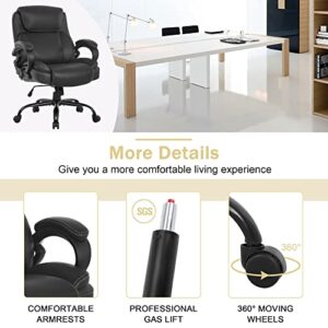 400lbs Big and Tall Office Chair Ergonomic Wide Seat Desk Chair with Head Lumbar Support Armrest, Heavy Duty Adjustable Rolling Swivel Computer Chair 43" H High Back PU Leather Executive Task Chair