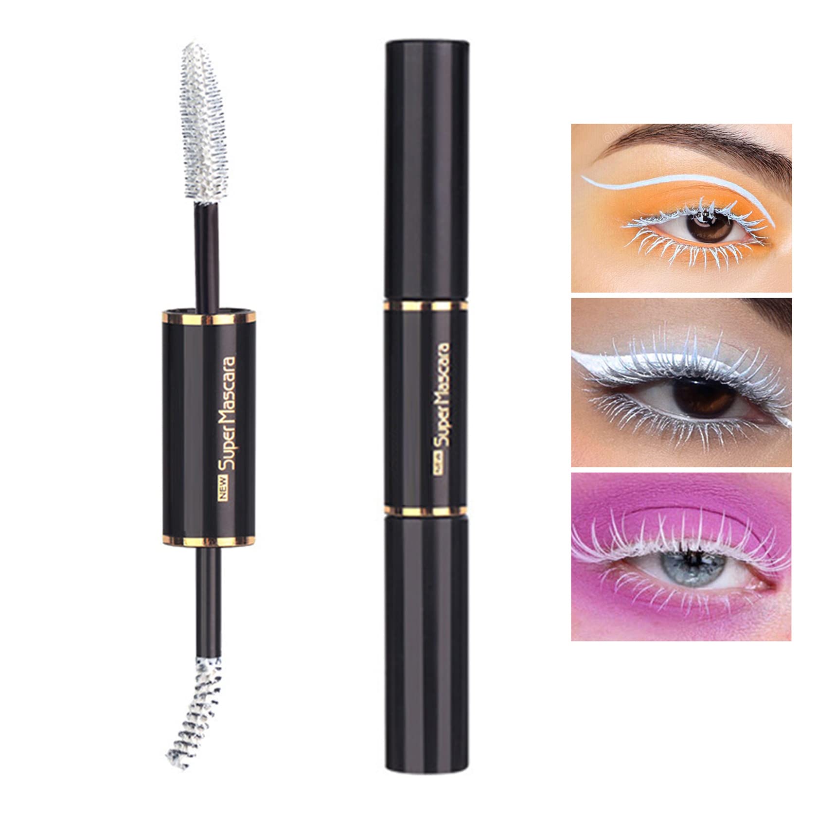 White Mascara Double-headed Colorful Fast Dry Mascara Lifting Eyes Makeup Gift Set Waterproof Long Lasting Smudge-Proof Eyelashes Curling Lengthening Thick & Long Eyelash