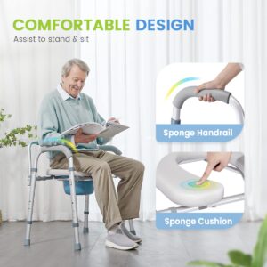 OasisSpace Stand Alone Raised Toilet Seat 500lbs - Adjustable Toilet Safety Frame Raised Toilet Seat with Handles for Elderly, Medical Beside Commode Chair for Senior and Disabled