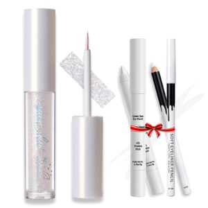 erinde liquid glitter eyeshadow, white eyeshadow stick, 12pcs white eyeliner pencil