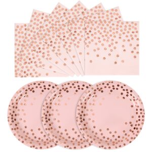 cenlbj pink and rose gold paper plates- 100 pack- 50 x 7 dinner plates & 50 x 6.5 napkins, pink paper plates and napkins party supplies for baby showers, birthdays and all occasions