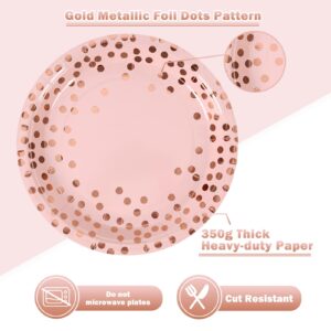 CENLBJ Pink and Rose Gold Paper Plates- 100 Pack- 50 x 7 Dinner Plates & 50 x 6.5 Napkins, Pink Paper Plates and Napkins Party Supplies for Baby Showers, Birthdays and All Occasions