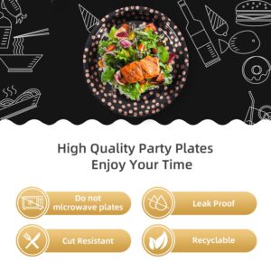 CENLBJ Black & Rose Gold Dots Party Paper Plates, 50 PCS Disposable Party Supplies Dessert Paper Plates for Birthday Party Wedding Graduation Party Supplies (7 inches)