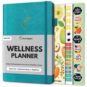 life & apples wellness planner - food journal and fitness diary with daily gratitude and meal planner for healthy living and self-care - track weight loss diet and health goals - undated, white