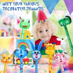 24 Pcs PVC Inflatables Toys Animals Stick with Sound Jungle Safari Animal Balloons Frog Tiger Cow Giraffe Panda Inflatable Hammer Blow up Toys for Animal Theme Birthday Party Favors Decorations