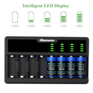 Hisewen 8 Pack CR123A Lithium Batteries, 3.7V 750mAh 123a Rechargeable Batteries with Charger for Arlo Camera VMC3030 VMK3200 VMS3230/3330/3430/3530 & Flashlights & Headlamp