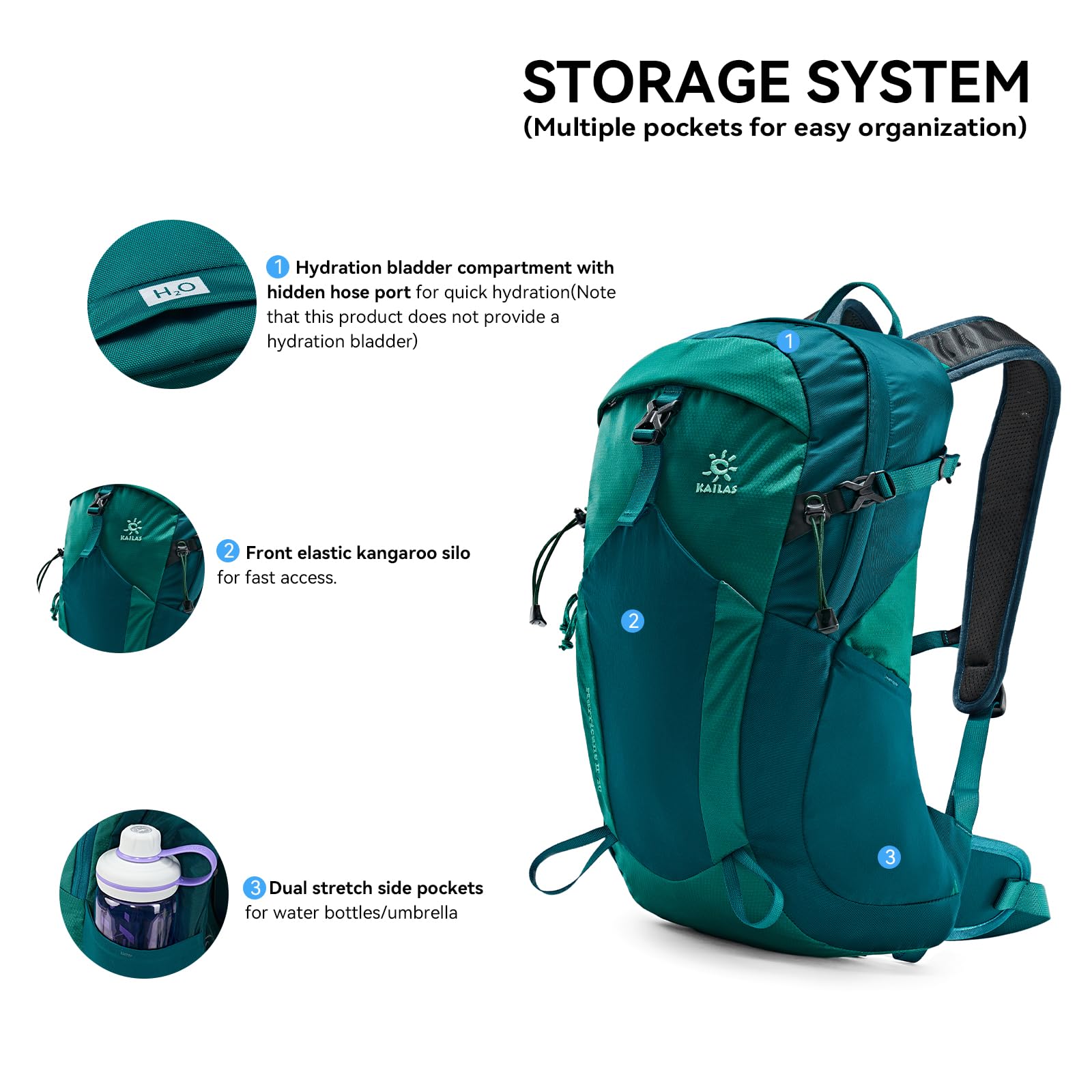 KAILAS Hurricane 20L Small Hiking Backpack Lightweight Daypack for Women Men Travelling Camping Outdoor Trekking Sea Green