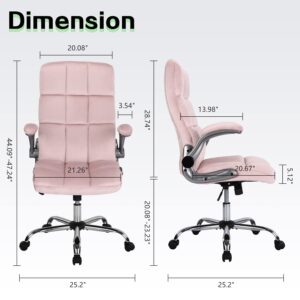 KCREAM Home Office Chair Executive Chair Frabic Computer Desk Chair, High Back Adjustable Tilt Angle and Flip-up Arms and Thick Padding for Comfort and Ergonomic Design for Back Support (Pink)