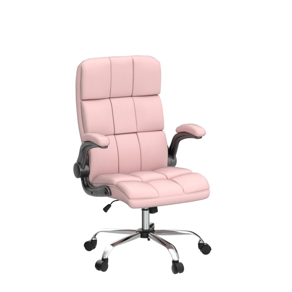 KCREAM Home Office Chair Executive Chair Frabic Computer Desk Chair, High Back Adjustable Tilt Angle and Flip-up Arms and Thick Padding for Comfort and Ergonomic Design for Back Support (Pink)