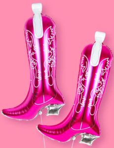 house of party cowgirl boot balloons 2 pcs - 30 inch pink boot foil balloon for last rodeo bachelorette party decorations, cowgirl balloons for western themed birthday party decorations supplies