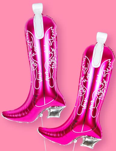 HOUSE OF PARTY Cowgirl Boot Balloons 2 Pcs - 30 Inch Pink Boot Foil Balloon for Last Rodeo Bachelorette Party Decorations, Cowgirl Balloons for Western Themed Birthday Party Decorations Supplies