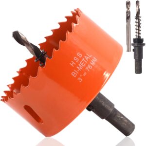 kocopi 76mm / 3 inch bi-metal hole saw with arbor and replacement pilot drill bit, hole cutter for easily drilling wood, plastic, thin metal