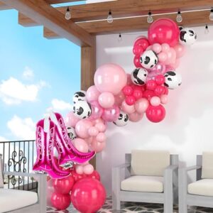 house of party cowgirl balloon garland kit small pack - cowboy boot balloon - 18/12/10/5 inch hot pink light pink pearl pink cow print balloon arch for cowgirl western hoedown party.