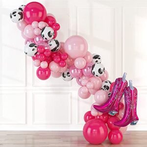 HOUSE OF PARTY Cowgirl Balloon Garland Kit Small Pack - Cowboy Boot Balloon - 18/12/10/5 Inch Hot Pink Light Pink Pearl Pink Cow Print Balloon Arch for Cowgirl Western Hoedown Party.