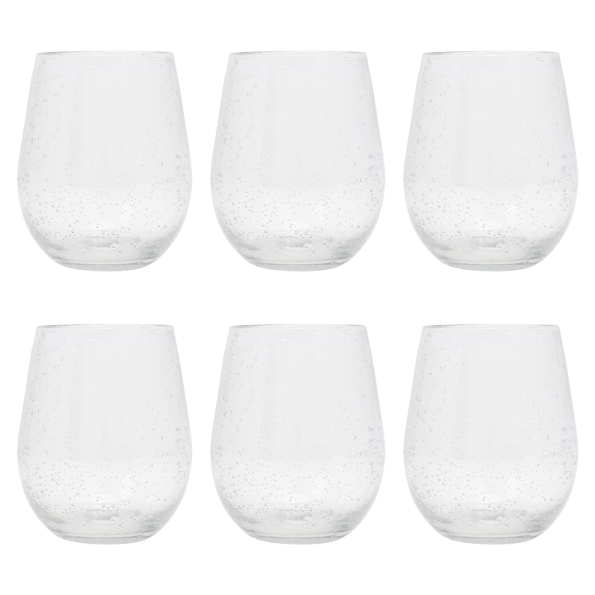 Tag True Living Bubble 14 ounce Glass Stemless Wine Tumbler Set of 6, Perfectly Clear