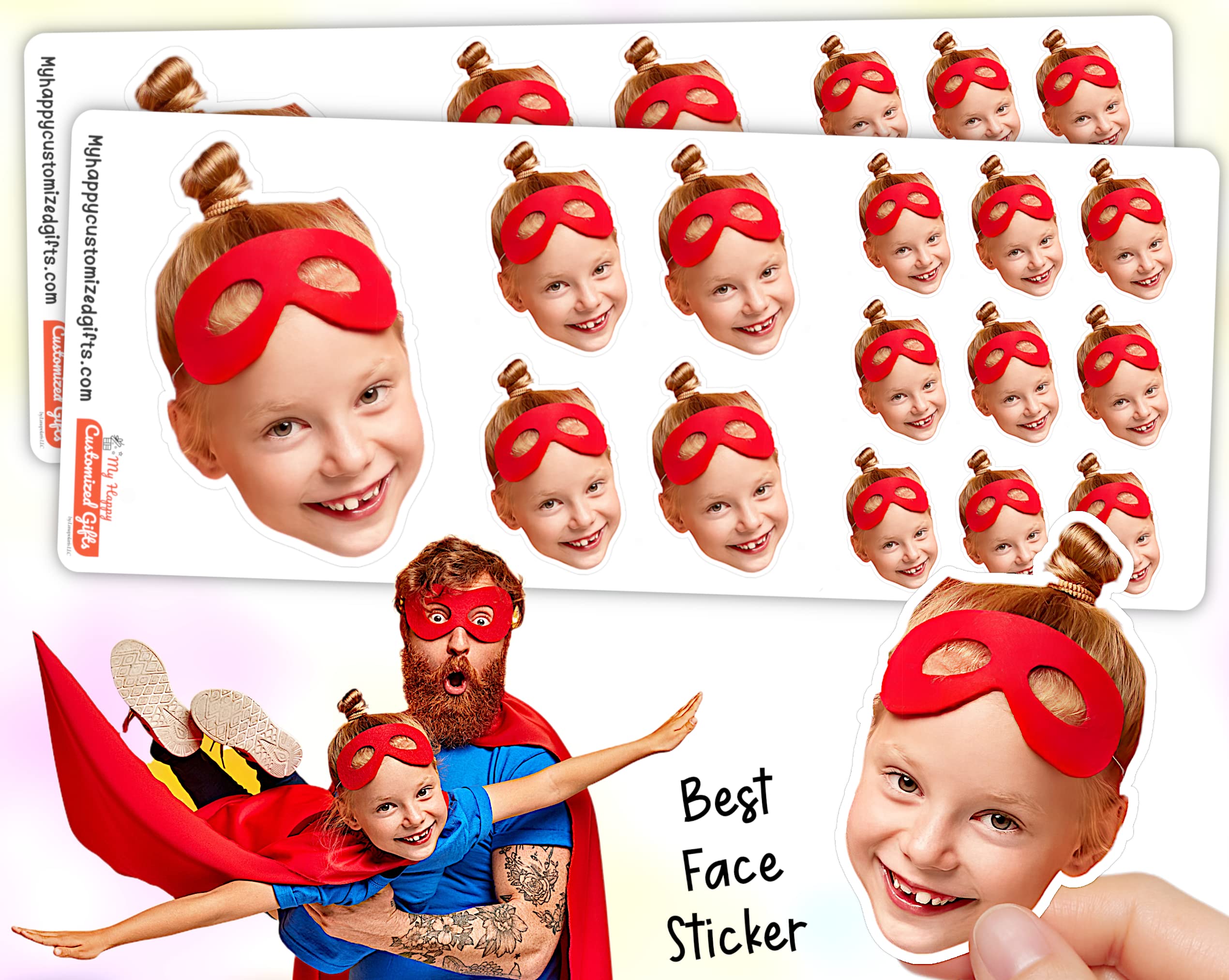 Personalized Face Stickers - Portrait | Sheet with 14 Stickers | Customized - Picture Decals | Waterproof | Funny Photo Stickers | Fancy Gift Idea