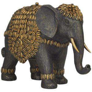 deco 79 polystone elephant sculpture with cowrie shell carvings, 5" x 10" x 7", black