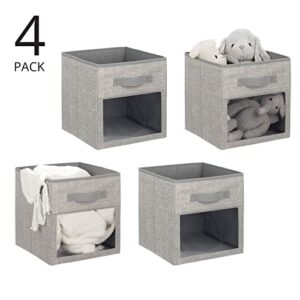 mDesign Fabric Nursery/Playroom Closet Storage Organizer Bin Box with Front Handle/Window for Cube Furniture Shelving Units, Hold Toys, Clothes, Diapers, Bibs, Lido Collection, 4 Pack, Gray