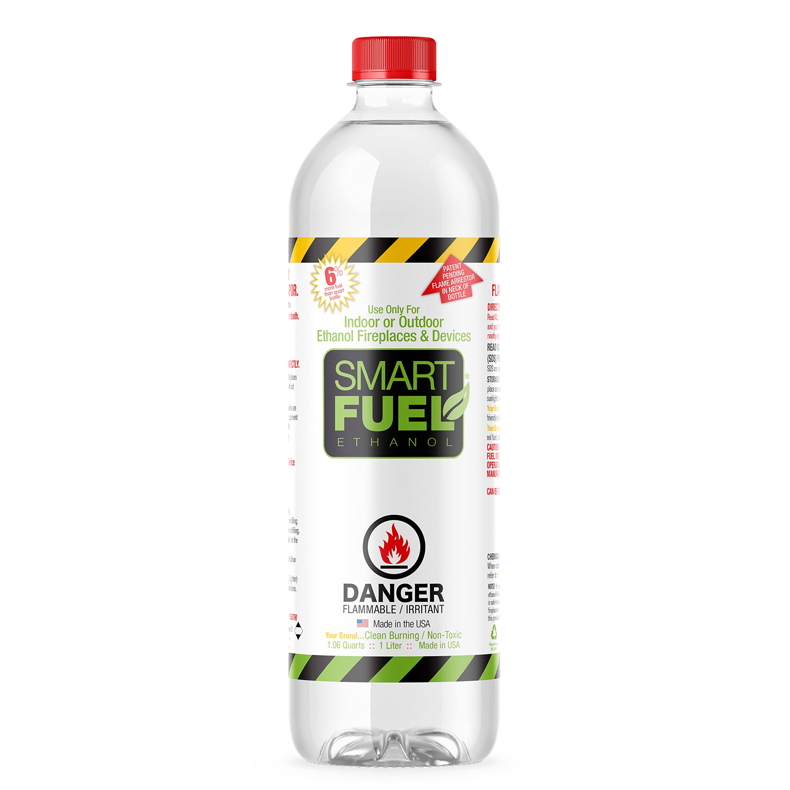 Smart Fuel 1 Liter - Bioethanol Fuel for fireplaces, Stoves and Burners. Denatured Alcohol (1.06 Quart) Clean Burning, Sustainable Fuel