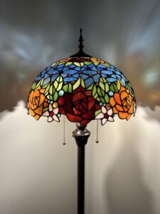 enjoy decor lamps tiffany floor lamp red orange blue stained glass rose flowers included led bulbs for living room bedroom office hotel h64*w16 in