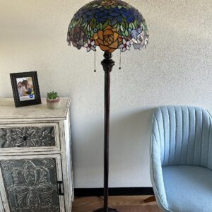 enjoy decor lamps Tiffany Floor Lamp Red Orange Blue Stained Glass Rose Flowers Included LED Bulbs for Living Room Bedroom Office Hotel H64*W16 in