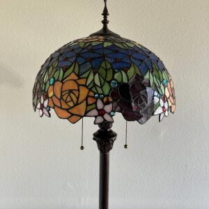 enjoy decor lamps Tiffany Floor Lamp Red Orange Blue Stained Glass Rose Flowers Included LED Bulbs for Living Room Bedroom Office Hotel H64*W16 in
