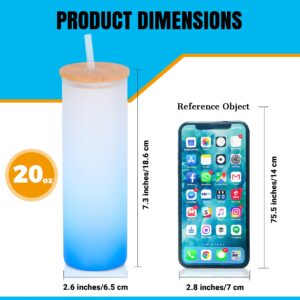 MHM Sublimation Glass Blank Tumbler Skinny Frosted 20oz and 25oz with Bamboo Lid and Straw (Frosted, 20oz)