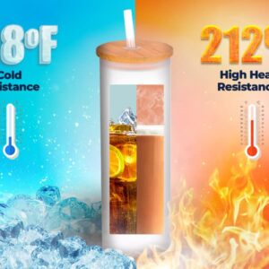 MHM Sublimation Glass Blank Tumbler Skinny Frosted 20oz and 25oz with Bamboo Lid and Straw (Frosted, 20oz)