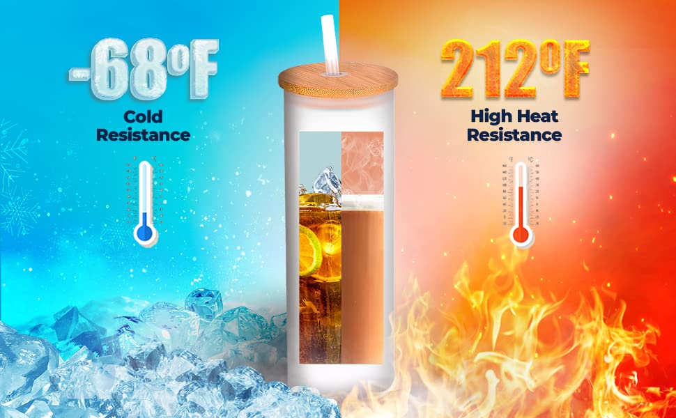 MHM Sublimation Glass Blank Tumbler Skinny Frosted 20oz and 25oz with Bamboo Lid and Straw (Frosted, 20oz)