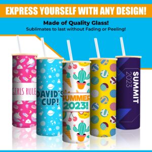 MHM Sublimation Glass Blank Tumbler Skinny Frosted 20oz and 25oz with Bamboo Lid and Straw (Frosted, 20oz)