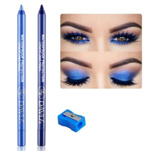 2pcs bright blue dark blue eyeliner pen set bright blue dark blue, pearl metallic glitter eyeliner pencil kit eye liners for women waterproof professional eye makeup eyeliner eye color e1