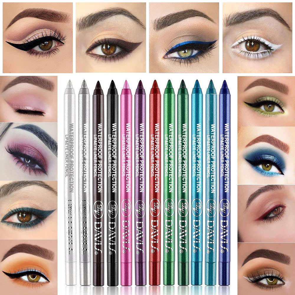 2Pcs Bright Blue Dark Blue Eyeliner Pen Set Bright Blue Dark Blue, Pearl Metallic Glitter Eyeliner Pencil Kit Eye Liners for Women Waterproof Professional Eye Makeup Eyeliner Eye Color E1