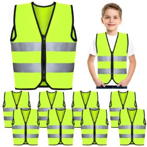 unittype 10 pcs kids safety vest bulk construction visibility reflective toddler traffic vest for running cycling children(fluorescent green)