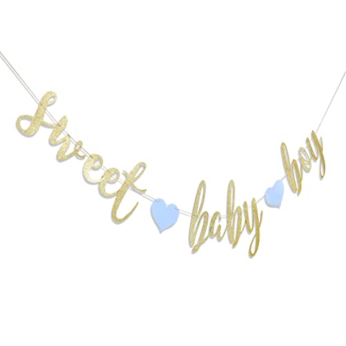 Sweet Baby Boy Banner- It’s a Boy , Baby Shower Decorations , Gender Reveal Decoration , Gold Glitter Banner Sign Garland , First Birthday Party Decoration (Sweet Baby Boy Banner)