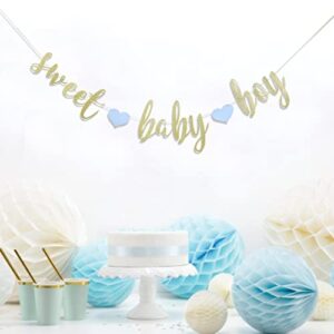 Sweet Baby Boy Banner- It’s a Boy , Baby Shower Decorations , Gender Reveal Decoration , Gold Glitter Banner Sign Garland , First Birthday Party Decoration (Sweet Baby Boy Banner)