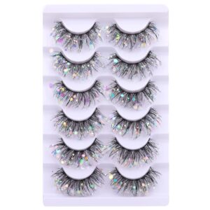wiwoseo false eyelashes christmas shining lashes natural volume colorful decorative eyelashes fluffy wispy faux mink lashes for festival shining in the night for christmas new year cosplay party