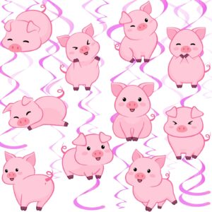 30 Pieces Pig Farm Animal Party Hanging Swirl Decorations Barnyard Theme Birthday Party Supplies Pink Piggy Hanging Foil Swirls Ceiling Decor for Girls Boys Kids Baby Shower Supplies