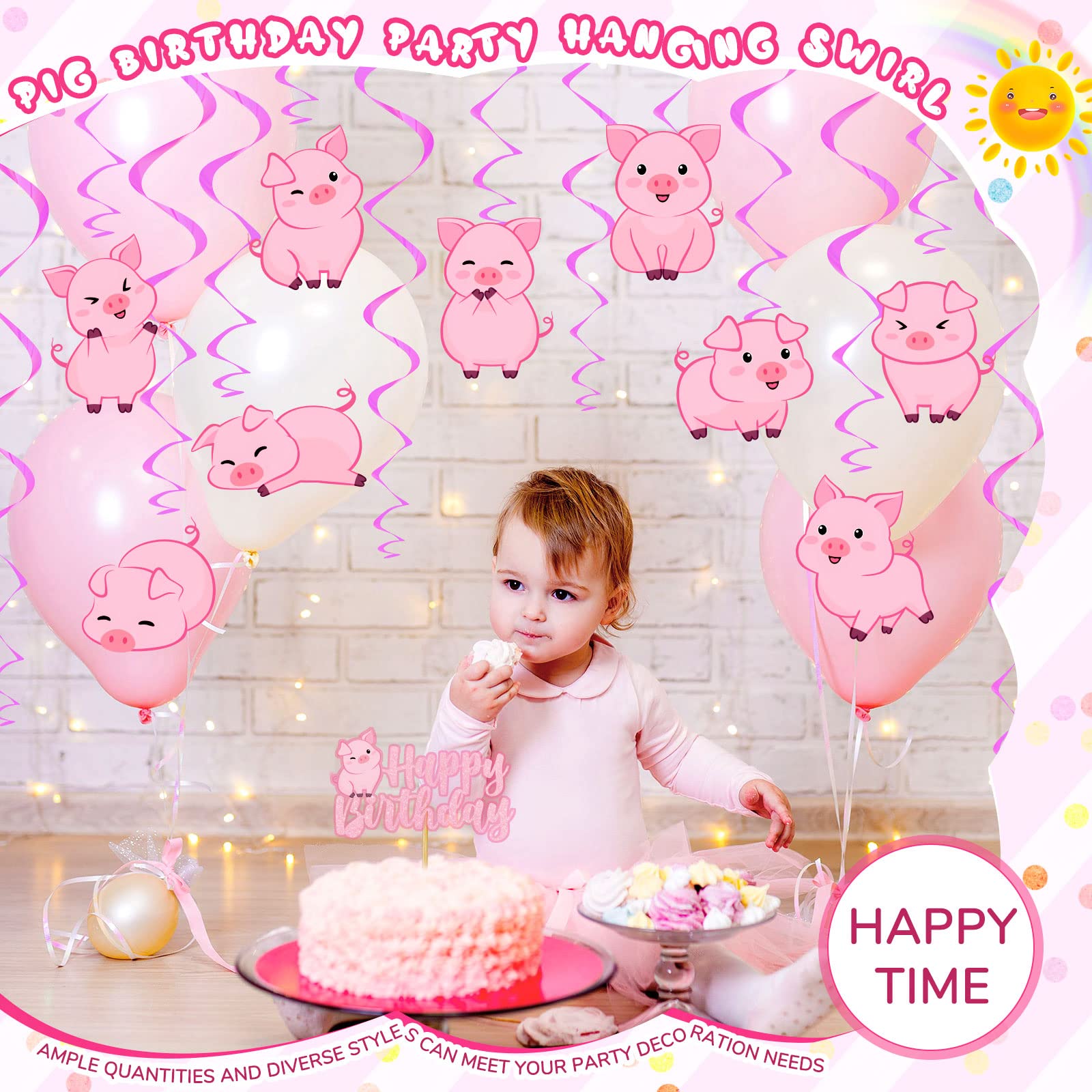 30 Pieces Pig Farm Animal Party Hanging Swirl Decorations Barnyard Theme Birthday Party Supplies Pink Piggy Hanging Foil Swirls Ceiling Decor for Girls Boys Kids Baby Shower Supplies