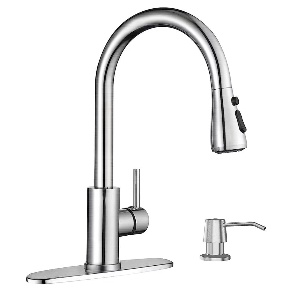 APPASO Kitchen Faucets with Soap Dispenser, Solid Stainless Steel Kitchen Faucet with Pull Down Sprayer 3 Modes, Brushed Nickel Modern Kitchen Sink Faucets with Sprayer, High Arch Single Handle Faucet