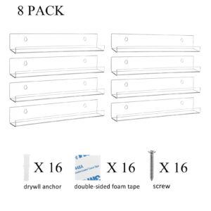ZOOFOX 8 Pack Clear Vinyl Record Display Shelf, 12" Wall Mounted Acrylic Vinyl Record Holder with Installation Hardware, Album Record LP Display Rack for Records Collector, Store, Home or Office