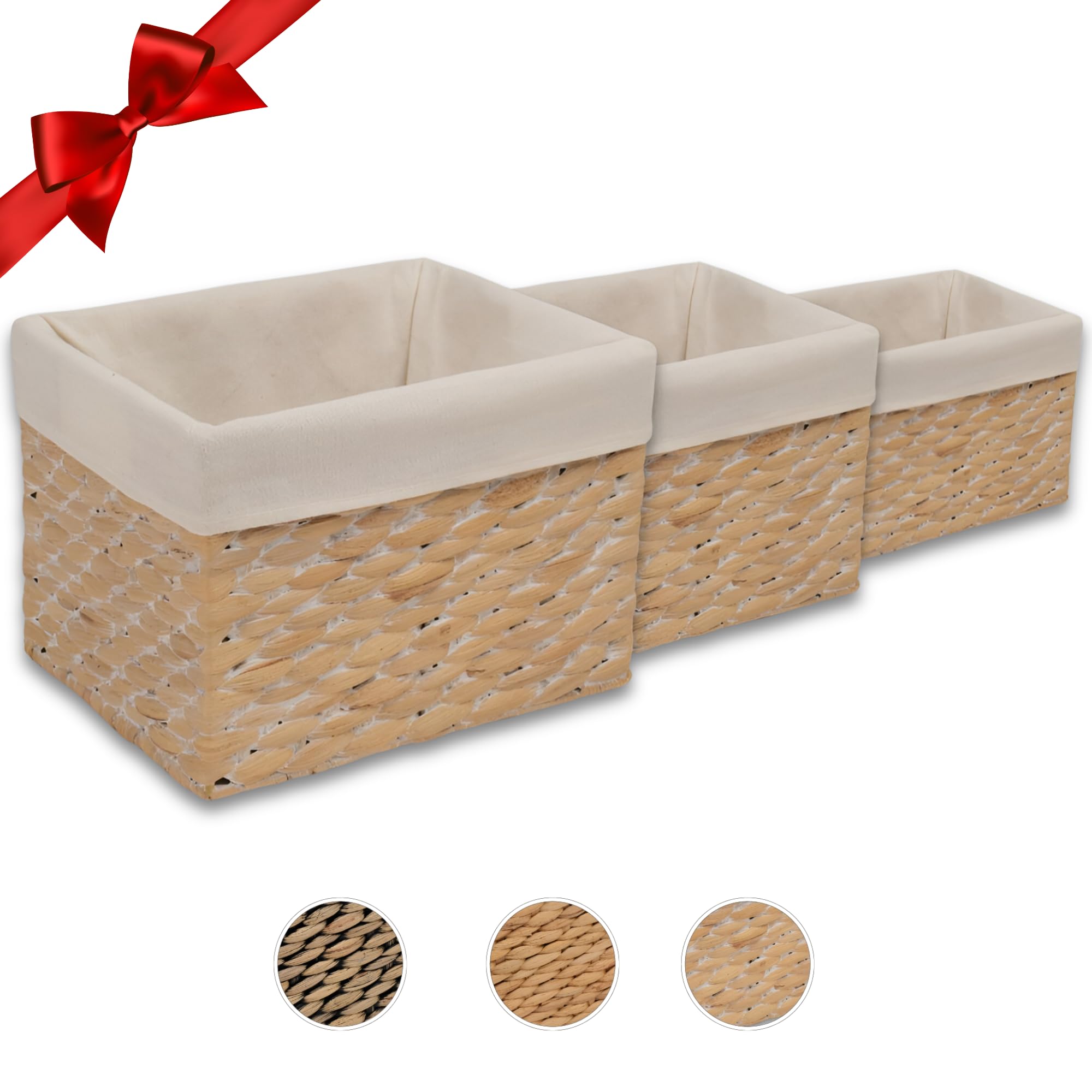 Decocoon Wicker Baskets 3 Pack, Rectangular Basket, Rattan Storage Basket, Wicker Basket with Handle, Wicker Storage Basket, Pantry Baskets Storage, Woven Baskets for Storage, Seagrass Storage Baskets