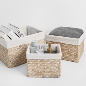 Decocoon Wicker Baskets 3 Pack, Rectangular Basket, Rattan Storage Basket, Wicker Basket with Handle, Wicker Storage Basket, Pantry Baskets Storage, Woven Baskets for Storage, Seagrass Storage Baskets