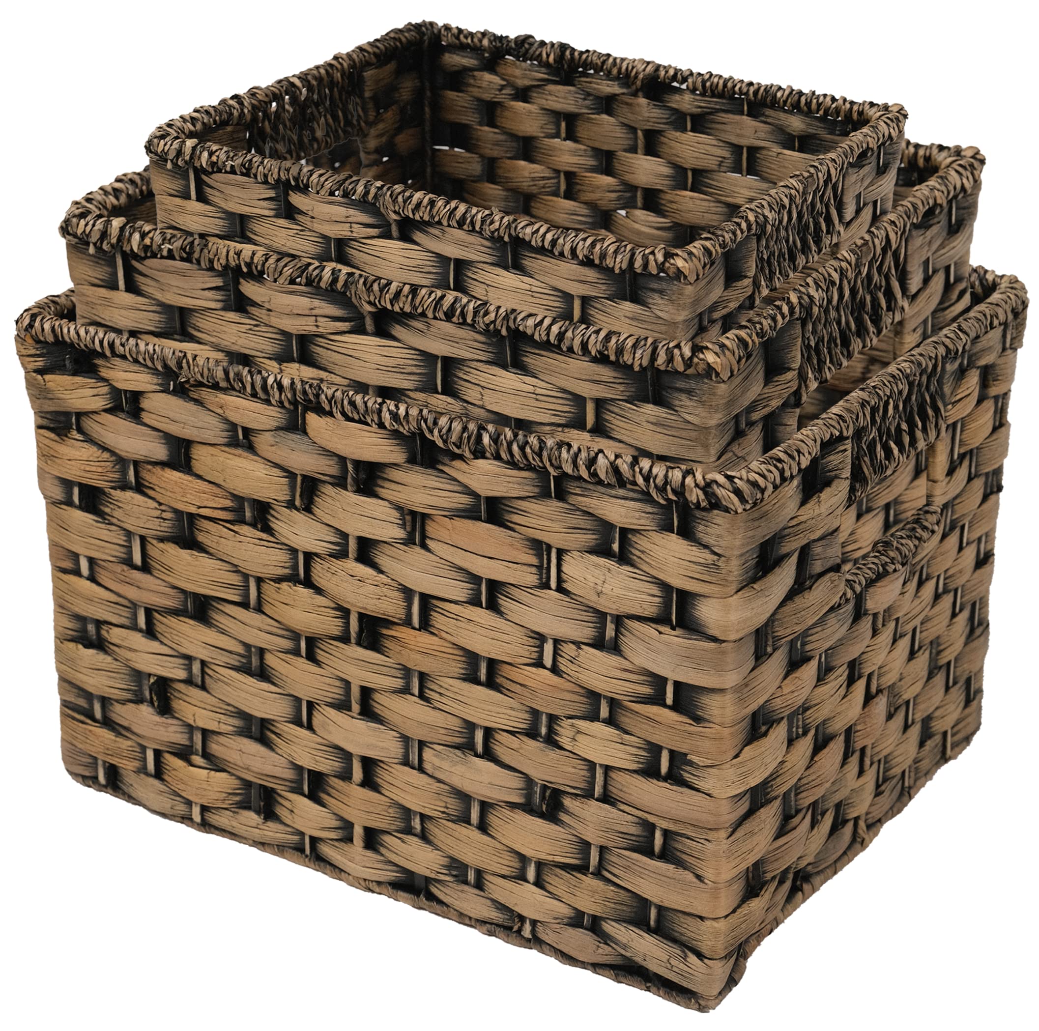 Decocoon Wicker Baskets 3 Pack, Rectangular Basket, Rattan Storage Basket, Wicker Basket with Handle, Wicker Storage Basket, Pantry Baskets Storage, Woven Baskets for Storage, Seagrass Storage Baskets