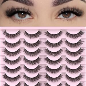 FARRED Natural Eyelashes Short Lashes Small Wispy Eyelash Sets Black Faux Mink Lashes 14 Pairs Fluffy Cat Eye Lash False Strip Lashes Pack for Daily Makeup (F1 | 8-14mm)