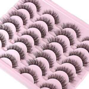 FARRED Natural Eyelashes Short Lashes Small Wispy Eyelash Sets Black Faux Mink Lashes 14 Pairs Fluffy Cat Eye Lash False Strip Lashes Pack for Daily Makeup (F1 | 8-14mm)