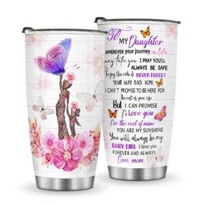 jekeno daughter gift from mom: birthday gifts for daughter from mama, christmas holiday gifts ideas for daughters from mother, butterfly flower 20oz insulated tumbler cup travel coffee mug with lids