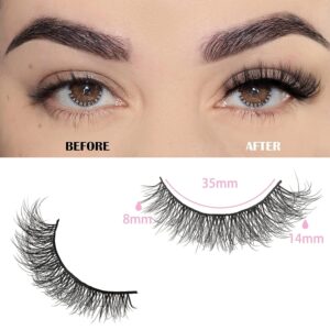 FARRED Natural Eyelashes Short Lashes Small Wispy Eyelash Sets Black Faux Mink Lashes 14 Pairs Fluffy Cat Eye Lash False Strip Lashes Pack for Daily Makeup (F1 | 8-14mm)